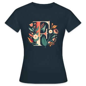 F typographie florale - T-shirt Femme - marine - Devant - AI Model Female 172 dark (172cm)