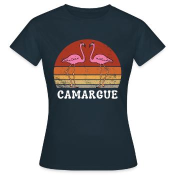 CAMARGUE FLAMANDS ROSES RETRO VINTAGE - T-shirt Femme - marine - Devant - AI Model Female 172 dark (172cm)