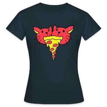 2 Chats Nourriture Salami Pizza Restauration rapide Hunger Team - T-shirt Femme - marine - Devant - AI Model Female 172 dark (172cm)