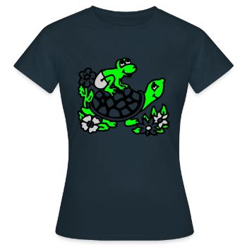 frogg & turtle / frosch & schildkroete - Frauen T-Shirt - Navy - Vorne - AI Model Female 172 dark (172cm)