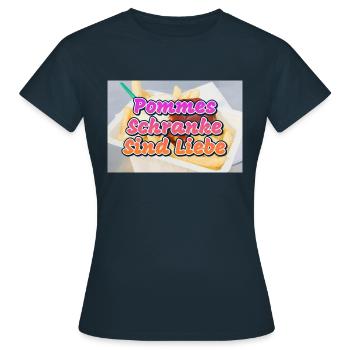 Pommes Schranke sind Liebe - Frauen T-Shirt - Navy - Vorne - AI Model Female 172 dark (172cm)