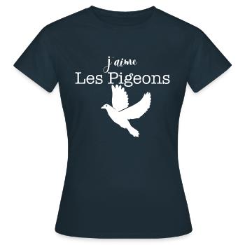 j aime les pigeons - T-shirt Femme - marine - Devant - AI Model Female 172 dark (172cm)