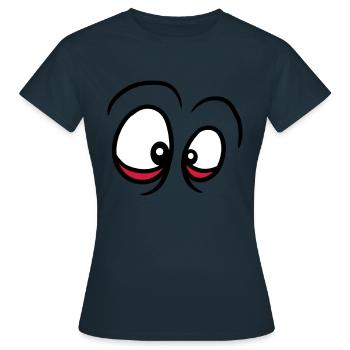 augenringe gucken sehen verruecktes gesicht augen - Frauen T-Shirt - Navy - Vorne - AI Model Female 172 dark (172cm)