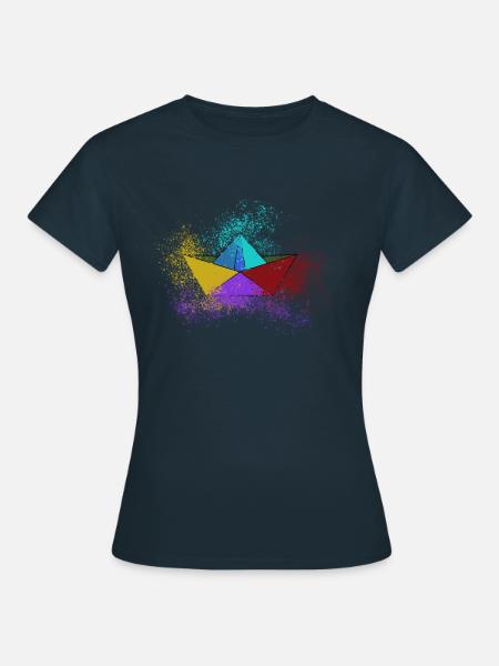 boot,papierschiff,bunt,schiff,graffiti - Frauen T-Shirt - Navy