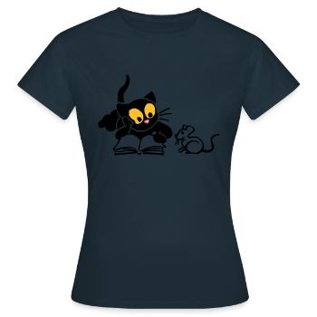 Chaton à la lecture - T-shirt Femme - marine - Devant - AI Model Female 172 dark (172cm)