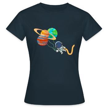 Austronaut mit Planeten - Weltall lustig abheben - Frauen T-Shirt - Navy - Vorne - AI Model Female 172 dark (172cm)