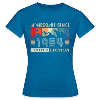 Geboren 1954 Jahrgang Retro Geburtstag - Frauen T-Shirt - Antikblaues Saphir meliert - Vorne - AI Model Female 172 dark (172cm)