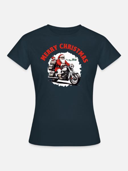 Der Weihnachtsmann auf dem Motorrad - Frauen T-Shirt - Navy