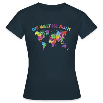 Die Welt ist bunt Sei Stolz auf dich - Frauen T-Shirt - Navy - Vorne - AI Model Female 172 dark (172cm)