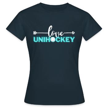 Love Unihockey - Frauen T-Shirt - Navy - Vorne - AI Model Female 172 dark (172cm)