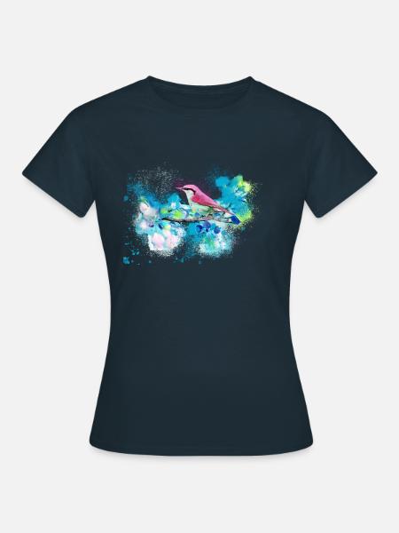 kohlmeise,vogel,blumen,aquarell,blau - Frauen T-Shirt - Navy