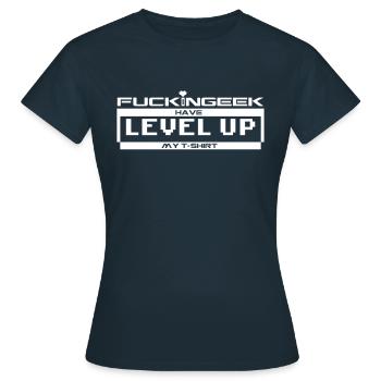FUCKINGEEK - ich steige meinen Dreißig auf - WEISS - Frauen T-Shirt - Navy - Vorne - AI Model Female 172 dark (172cm)