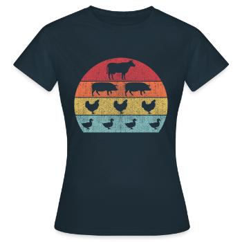 Animal retro, Farm Animals - Women's T-Shirt - navy - Front - AI Model Female 172 dark (172cm)