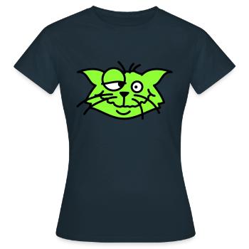 Confused Cat Squints Funny Crazy Grimace - Women's T-Shirt - navy - Front - AI Model Female 172 dark (172cm)
