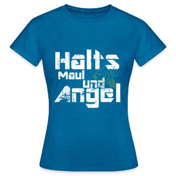 Angler, Karpfen Halts maul und angel - Frauen T-Shirt - Antikblaues Saphir meliert - Vorne - AI Model Female 172 dark (172cm)