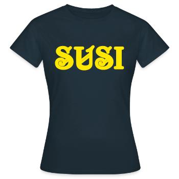 Texte vintage Susi Jaune Texte - T-shirt Femme - marine - Devant - AI Model Female 172 dark (172cm)