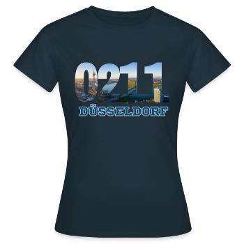 Düsseldorf 0211 T-Shirt avec Picture Skyline - T-shirt Femme - marine - Devant - AI Model Female 172 dark (172cm)