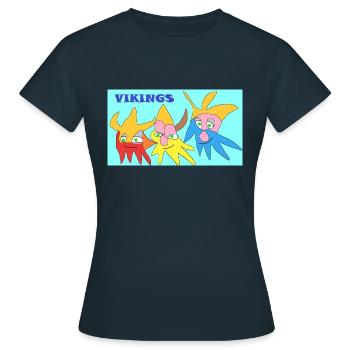Vikings, Wikinger,Abstrakt,Naiv - Frauen T-Shirt - Navy - Vorne - AI Model Female 172 dark (172cm)