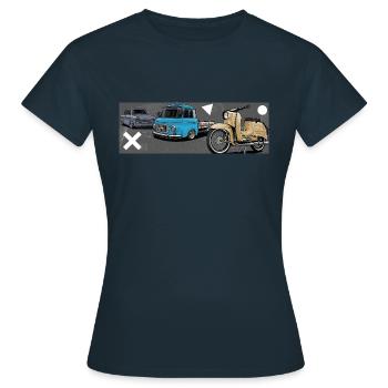 Hirondelle Trabbi Barkas // Illustration - T-shirt Femme - marine - Devant - AI Model Female 172 dark (172cm)