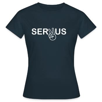 Servus - Gruß - bayerisch - Frauen T-Shirt - Navy - Vorne - AI Model Female 172 dark (172cm)