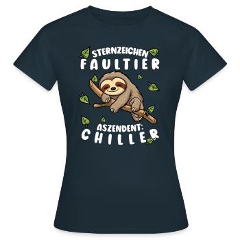 Faultier Lustiger Spruch: Sternzeichen Faultier - Frauen T-Shirt - Navy - Vorne - AI Model Female 172 dark (172cm)