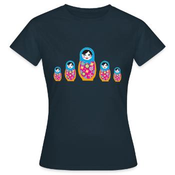 matroschka,Matroschka,Matrjoschka,Matruschka - Frauen T-Shirt - Navy - Vorne - AI Model Female 172 dark (172cm)