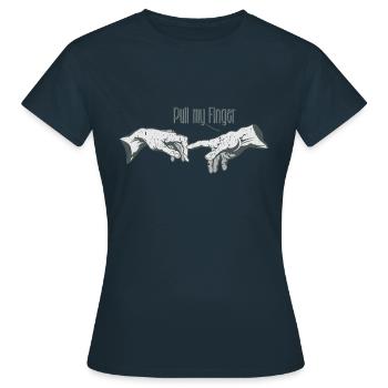 Michelangelo, God and Adam - pull my finger - Women's T-Shirt - navy - Front - AI Model Female 172 dark (172cm)