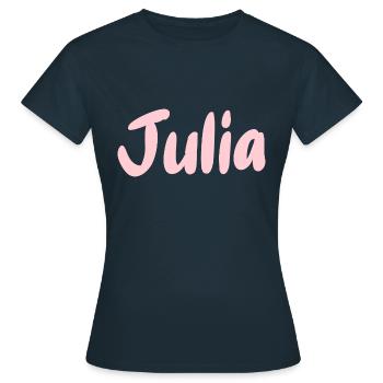 Nom dans le texte Julia en rose - T-shirt Femme - marine - Devant - AI Model Female 172 dark (172cm)