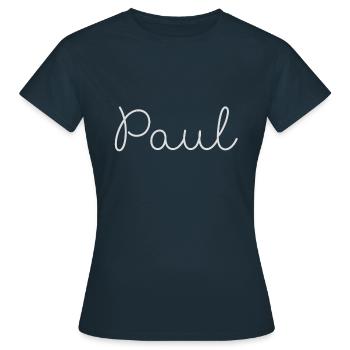 Paul, écriture,blanc, écriture - T-shirt Femme - marine - Devant - AI Model Female 172 dark (172cm)