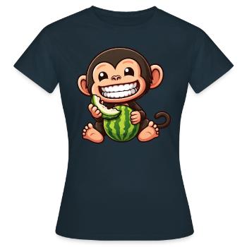 Singe, Chimpanzé, Melon, Melon, Melon Miel - T-shirt Femme - marine - Devant - AI Model Female 172 dark (172cm)