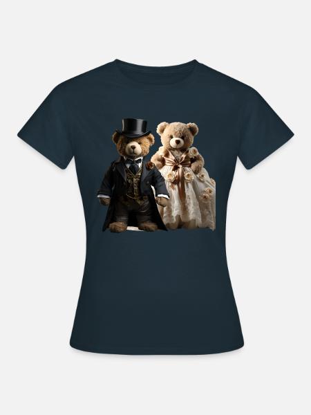 Zwei glückliche Teddybären in Hochzeitskleidung - Frauen T-Shirt - Navy