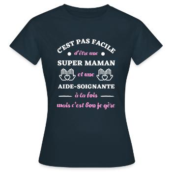 maman aide soignante femme humour fête des mères - T-shirt Femme - marine - Devant - AI Model Female 172 dark (172cm)