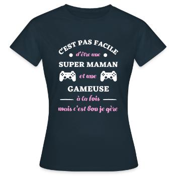 maman gameuse humour geek femme idée cadeau gaming - T-shirt Femme - marine - Devant - AI Model Female 172 dark (172cm)