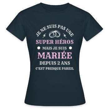 2 ans de mariage femme humour mariée idée cadeau - T-shirt Femme - marine - Devant - AI Model Female 172 dark (172cm)