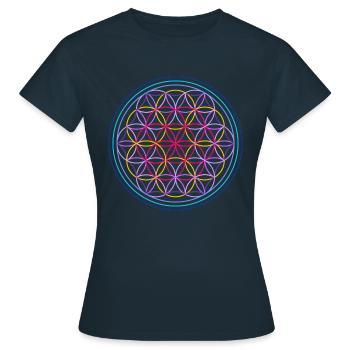Fleur de vie rouge-bleu - T-shirt Femme - marine - Devant - AI Model Female 172 dark (172cm)