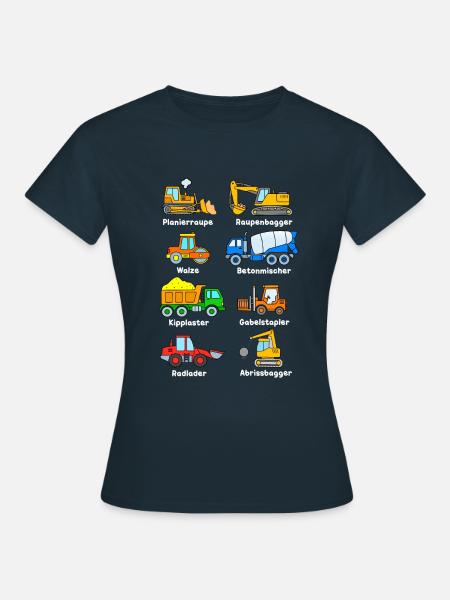 Beliebte Baufahrzeuge Baumaschinen Bagger LKW - Frauen T-Shirt - Navy