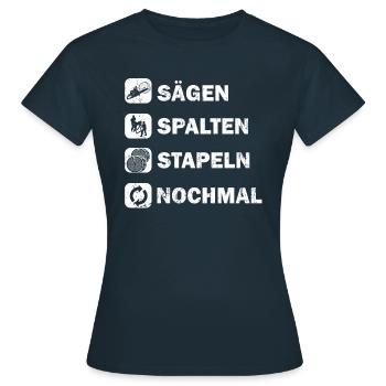 SÄGEN SPALTEN STAPELN NOCHMAL - Frauen T-Shirt - Navy - Vorne - AI Model Female 172 dark (172cm)