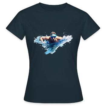 Schwimmen ist eine beliebte Sportart - Frauen T-Shirt - Navy - Vorne - AI Model Female 172 dark (172cm)