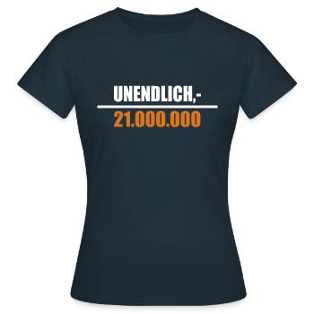 Unendlich geteilt durch 21 Millionen - Frauen T-Shirt - Navy - Vorne - AI Model Female 172 dark (172cm)