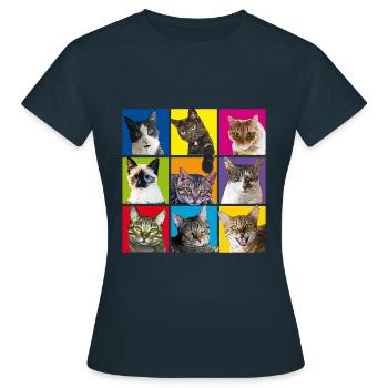 chats cool | chats cool - pop art | Pop Art - T-shirt Femme - marine - Devant - AI Model Female 172 dark (172cm)