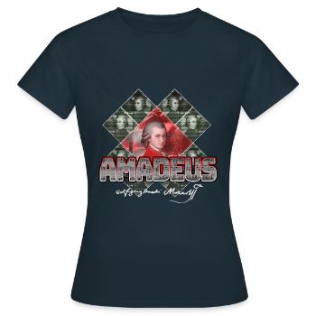 Mozart Pop Art | Wolfgang Amadeus Mozart Cadeau - T-shirt Femme - marine - Devant - AI Model Female 172 dark (172cm)