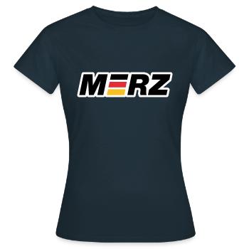 Merz - Kanzler - Kanzlerkandidat - Deutschland - Frauen T-Shirt - Navy - Vorne - AI Model Female 172 dark (172cm)