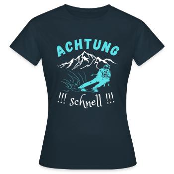 ACHTUNG SCHNELL SKI ABFAHRT SKIFAHRER BERGE MOTIV - Frauen T-Shirt - Navy - Vorne - AI Model Female 172 dark (172cm)