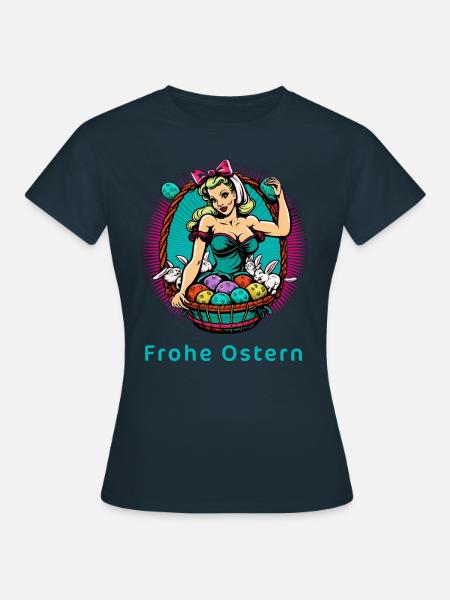 Frohe Ostern - Frau Hase Osterhase Osterei Pop Art - Frauen T-Shirt - Navy