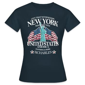 New York,Manhattan,Freiheitsstatue,cool,Geschenk - Frauen T-Shirt - Navy - Vorne - AI Model Female 172 dark (172cm)