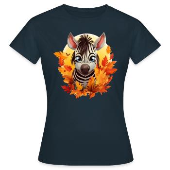 Zebra im Herbst: Laub & Sonnenuntergang - Frauen T-Shirt - Navy - Vorne - AI Model Female 172 dark (172cm)