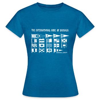 Signal Flagge Code Seefahrer - Frauen T-Shirt - Antikblaues Saphir meliert - Vorne - AI Model Female 172 dark (172cm)