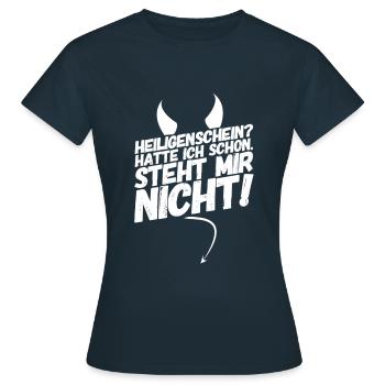 Heiligenschein Teufel Spruch - Frauen T-Shirt - Navy - Vorne - AI Model Female 172 dark (172cm)