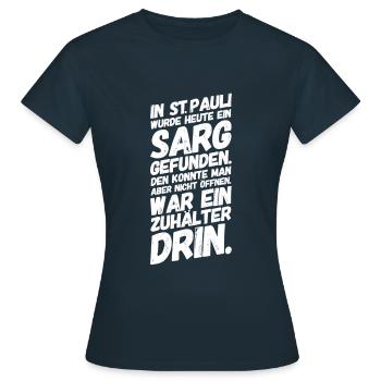 St. Pauli Hamburg Sarg Witz - Frauen T-Shirt - Navy - Vorne - AI Model Female 172 dark (172cm)