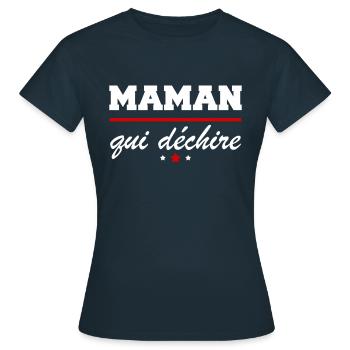 Maman qui déchire, super mère,famille, humour, fun - T-shirt Femme - marine - Devant - AI Model Female 172 dark (172cm)